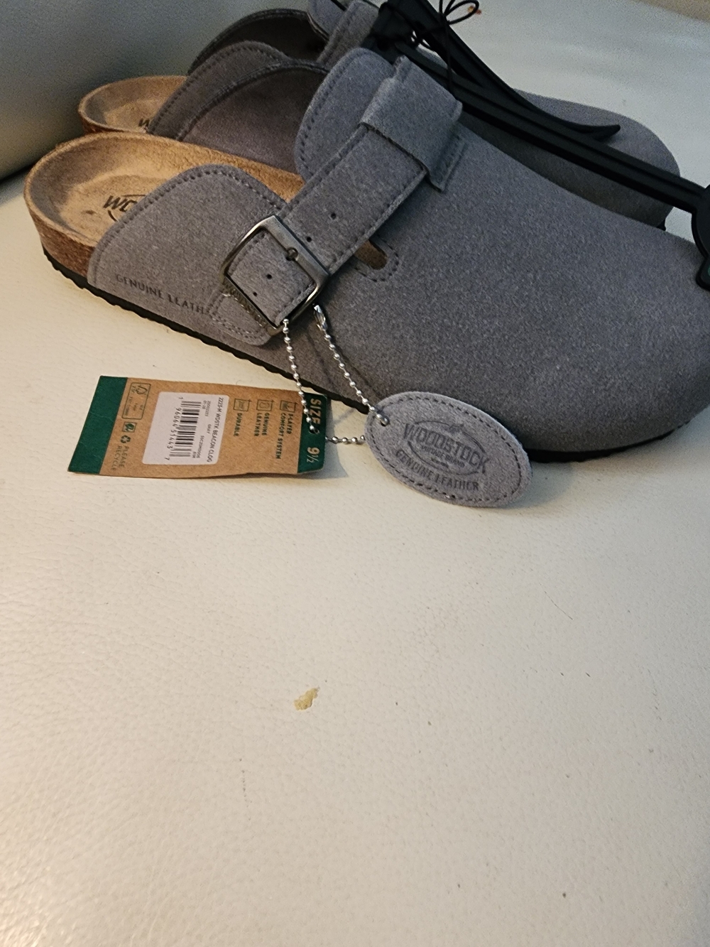 Women Clogs Woodstock Women's Suede Slip-On Clog with Buckle in Gray
